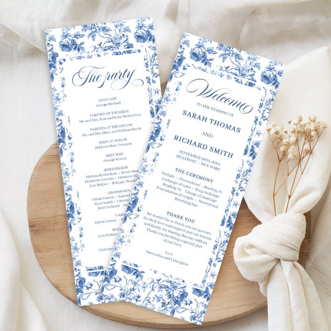 Programa Timeless Navy Roses Floral Toile Wedding Program (Timeless Navy Roses Floral Toile Wedding Program)