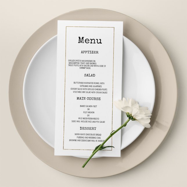Programa Tipo de letra de máquina de escrever ouro branco,  (White gold typewriter font rustic Wedding Menu)