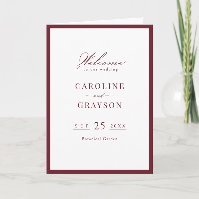 Programa Tipografia de Casamento Burgundy Graceful Script (Frente)