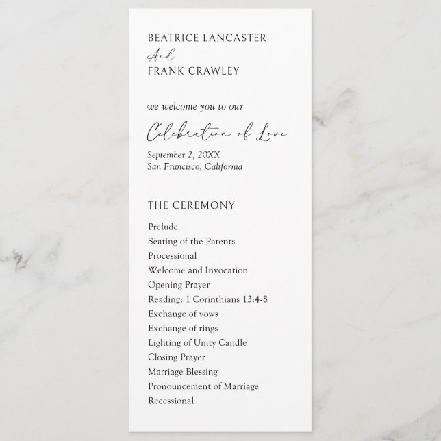Programa Tipografia Moderna Casamento Elegante (Frente)