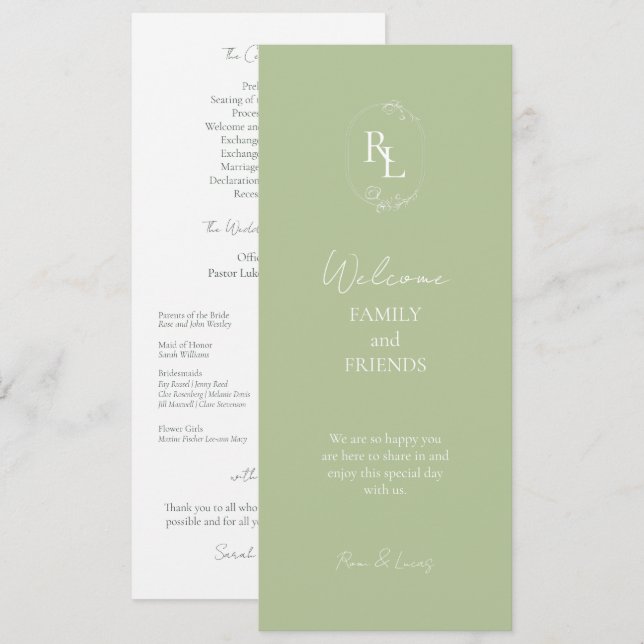 Programa Trendy Mint Green Monogrammed Iniciais Casamento (Frente/Verso)