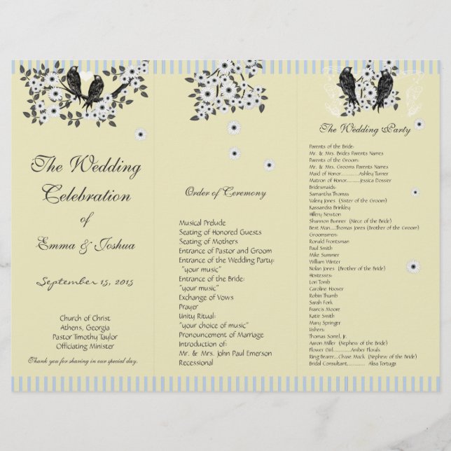 Programa TriFold Vintage Pássaro Branco Daisy Bran (Frente)