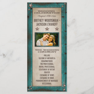 Programa Turquesa Barn Wood Stars Western Wedding Programs