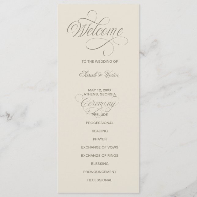 Programa Tuscan Valla Calligraphy double side program card  (Frente)