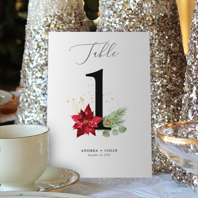 Programa Vencimento de Natal com Aquarelas + Quadro Dourado (Botanical Christmas Wedding / Event Table Number | No. 1 (For all numbers, see Collection below))