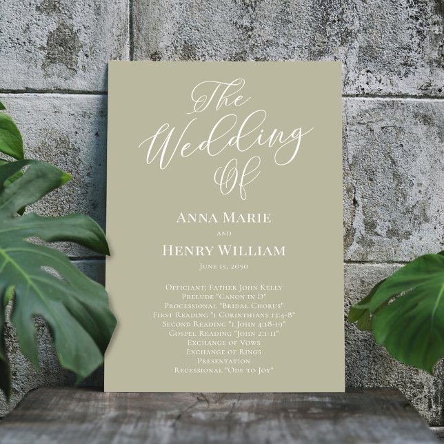 Programa Verde Sage, Script de Caligrafia de Casam (Welcome wedding program with elegant sage green and calligraphy script. )