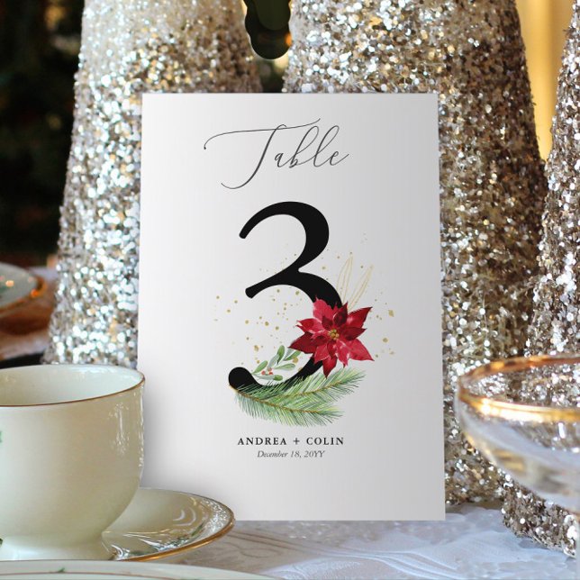 Programa Verde + Tabela de Férias com Dourada Aquarela Núme (Botanical Christmas Wedding / Event Table Number | No. 3 (For all numbers, see Collection below))