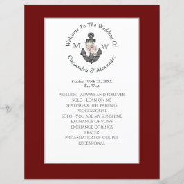 Programa Vermelho Maroon de Casamento Náutico com 