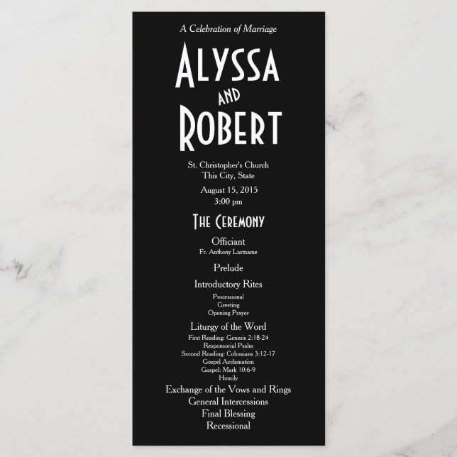 Programa Vintage Art Deco Text Weding Program (Frente)