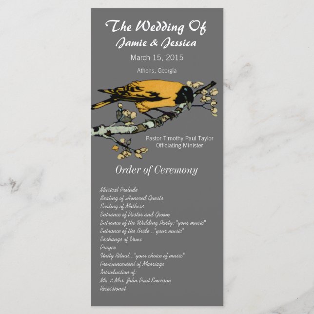 Programa Vintage Bird Wedding Program (Frente)