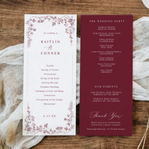 Programa Vintage Casamento Floral Vermelho Borgonha Francês