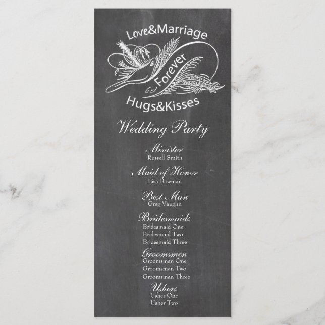 Programa Vintage Chalkboard Dove Weding Program (Frente)