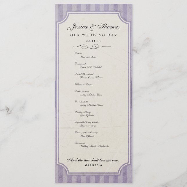 Programa Vintage Charm Custom Lilac Purple Weding Program (Frente)