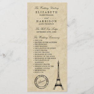 Programa Vintage Eiffel Tower Paris Wedding