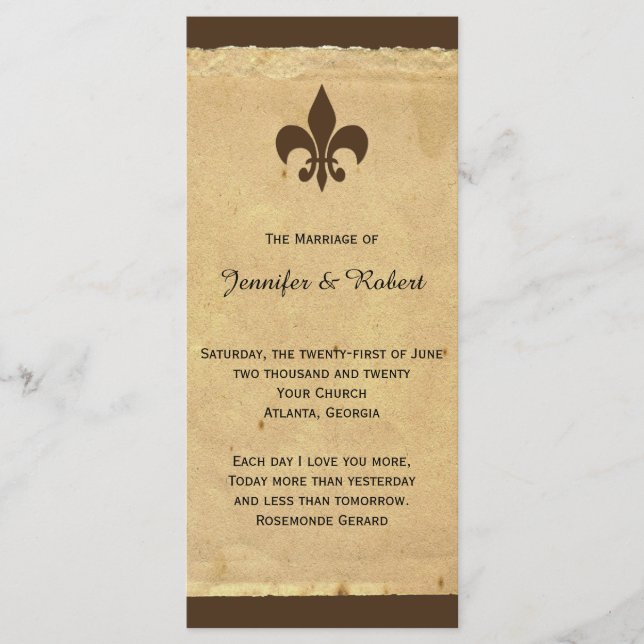 Programa Vintage Fleur de Lis Wedding Program (Frente)