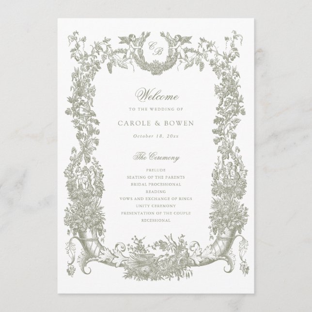 Programa Vintage Floral Vines Toile Sage Casamento (Frente)