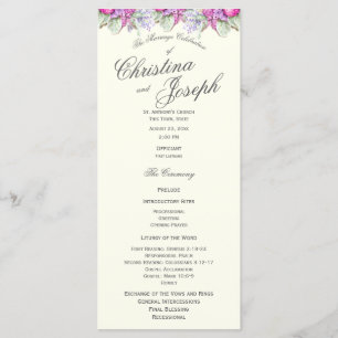 Programa Vintage Floral Watercolor Buquê Weding Program