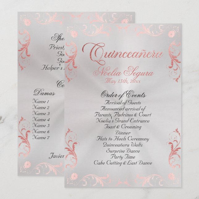 Programa Vintage Frame Quinceanera Program - Pear/Rose Gold (Frente/Verso)
