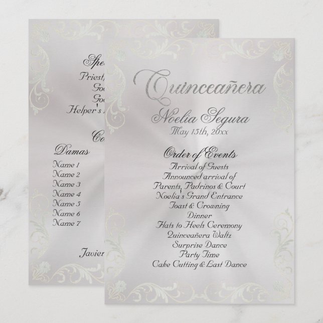 Programa Vintage Frame Quinceanera Program - Pearl/Silver (Frente/Verso)