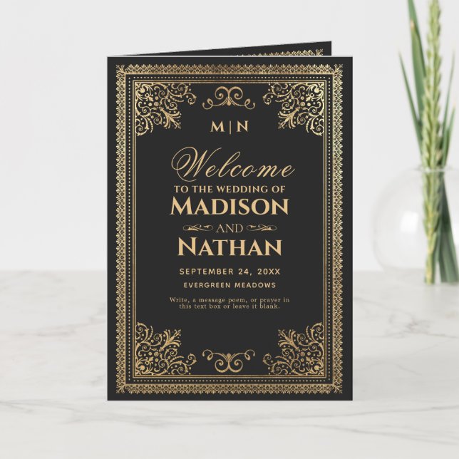 Programa Vintage Gothic Dourado Casamento Vitoriano (Frente)