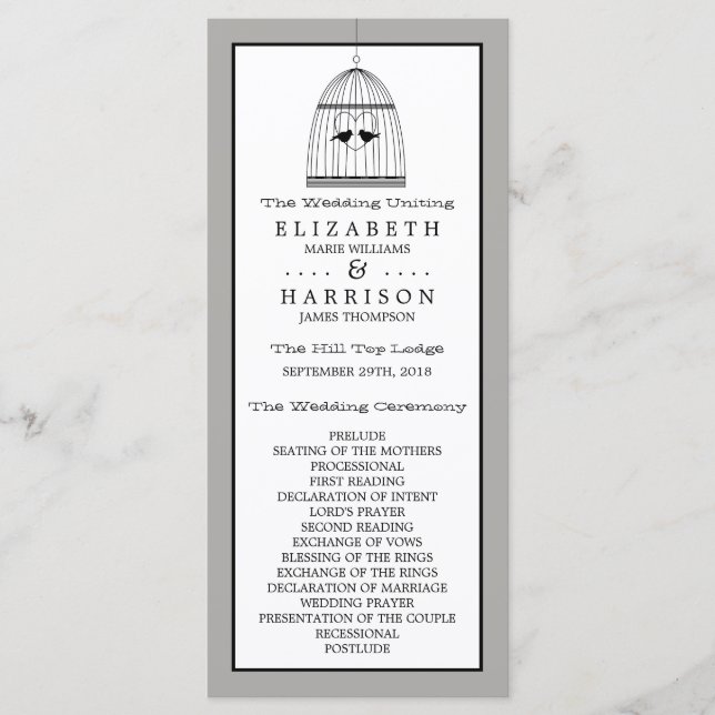 Programa Vintage Heart Birdcage Wedding Program (Frente)