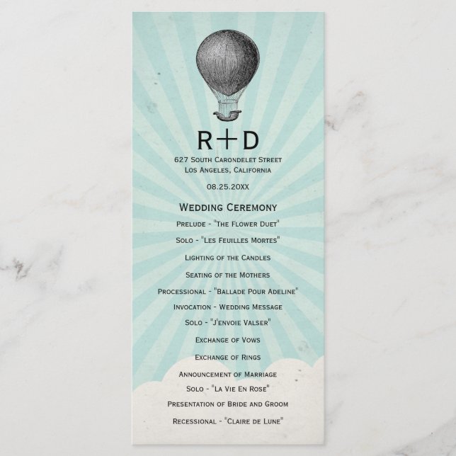 Programa Vintage Hot Air Balloon Weding Program (Frente)