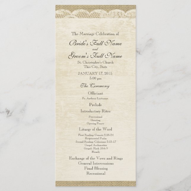 Programa Vintage Lace Wedding Program (Frente)