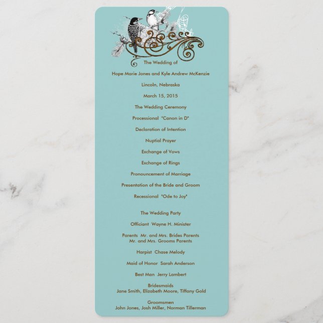 Programa Vintage Love Birds Wedds Program (Frente)