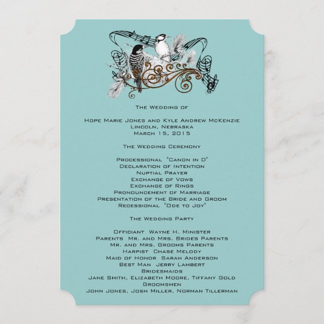 Programa Vintage Love Birds Wedds Program (Frente)