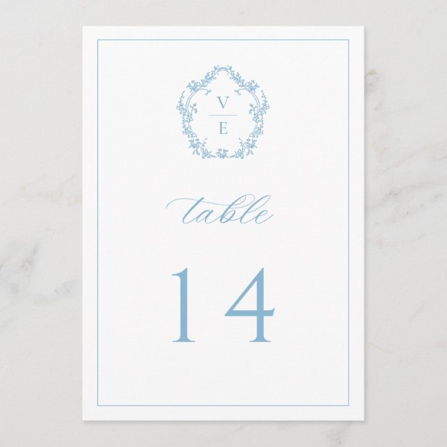 Programa Vintage Monogramas Crest Light Blue Table Number (Frente)