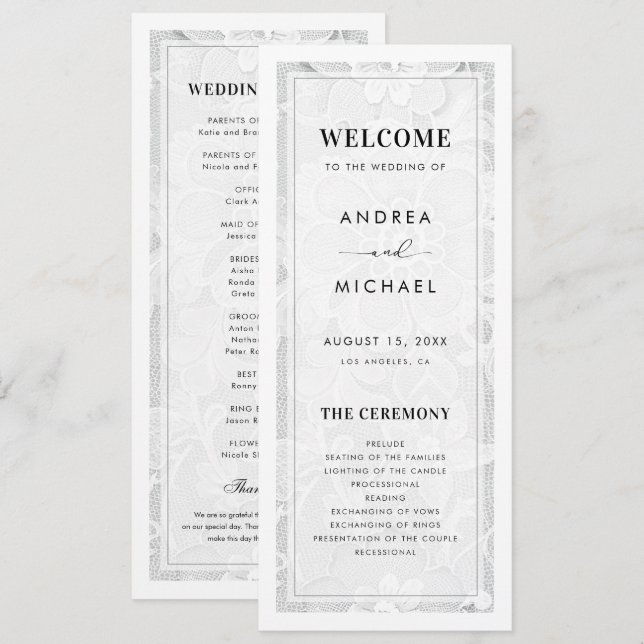 Programa Vintage Old Money White Lace Wedding (Frente/Verso)