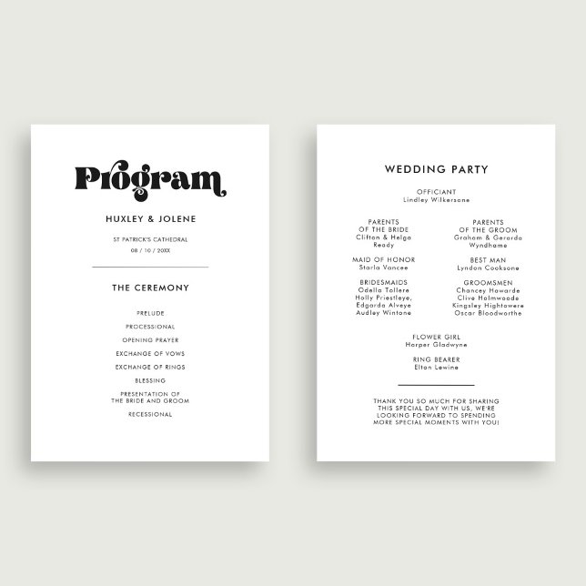 Programa Vintage retro script casamento (Criador carregado)