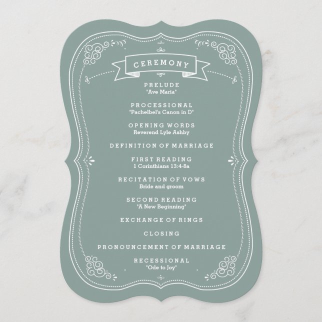 Programa Vintage Scroll in Green Wedding Program (Frente)