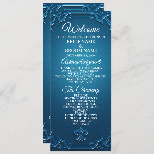 Programa Vintage Wedding Geometric Teal Turquoise Elegant (Frente/Verso)