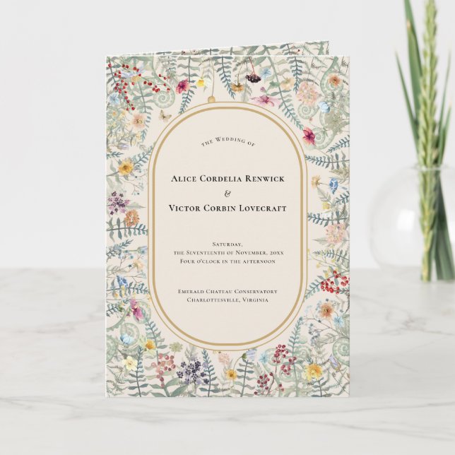 Programa Vintage Wildflower Fern Beige Wedding (Frente)