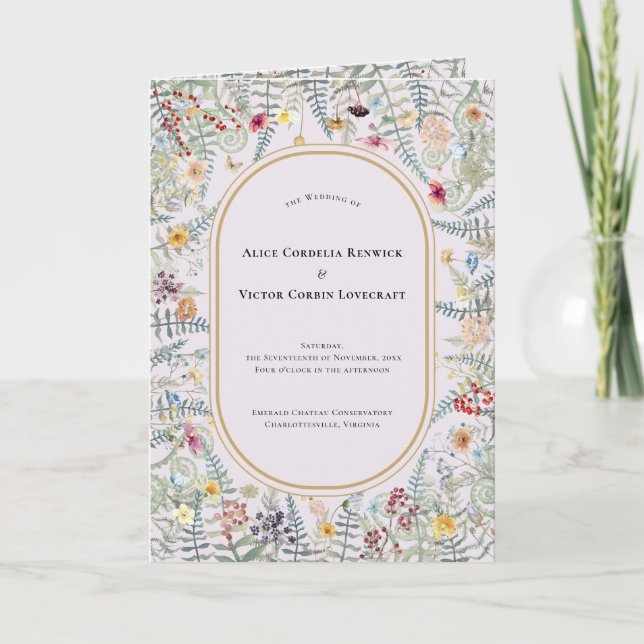 Programa Vintage Wildflower Fern Lavanda Casamento Dobrado (Frente)