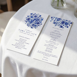 Programa Watercolor Blue Bouquet Wedding Order of Ceremony
