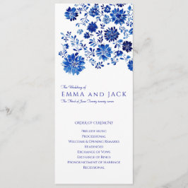 Programa Watercolor Blue Floral Wedding Order of Ceremony