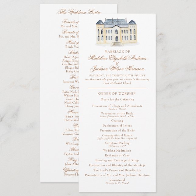 Programa Watercolor English Manor Estate Wedding (Frente/Verso)