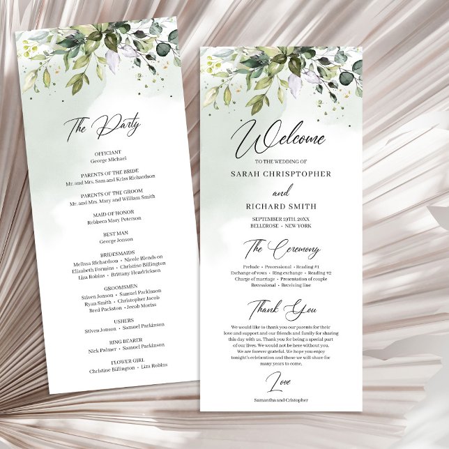 Programa Watercolor Greenery Foliage Boho Casado (Watercolor Greenery foliage boho wedding Program)