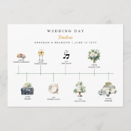 Programa Watercolor Illustrated Wedding day Timeline 