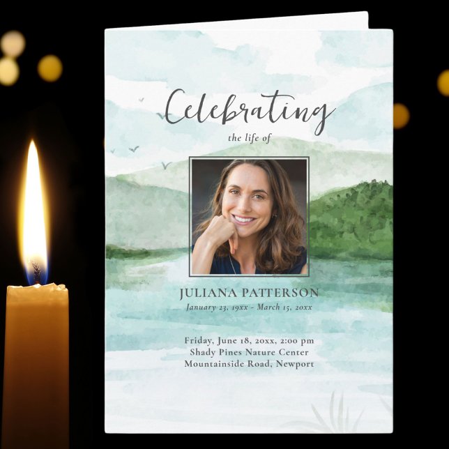 Programa Watercolor Mountain Lake Ordem Funeral de Serviço (Criador carregado)