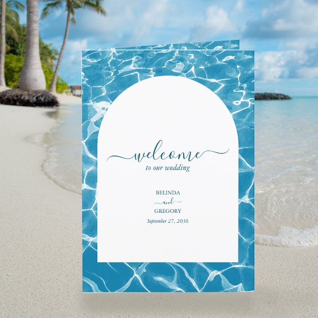 Programa Watercolor Ocean Beach Wedding Order (Watercolor Ocean Beach Wedding Order of Service Program)