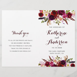 Programa Wedding dobrado floral de Borgonha