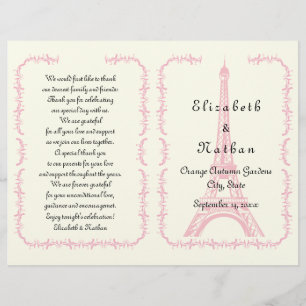 Programa wedding dobrado Paris cor-de-rosa da