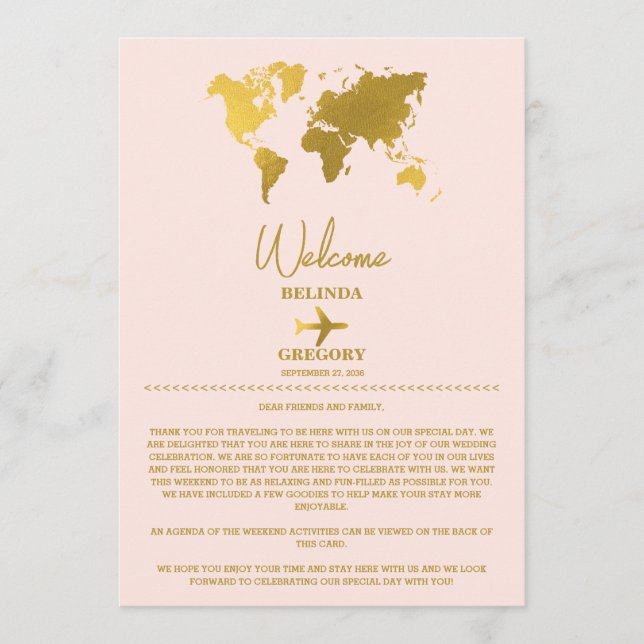 Programa Wedding Passport Gold Blush Pink Itinerary (Frente)