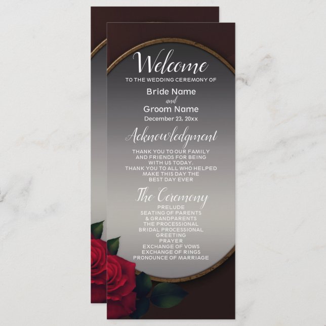 Programa Wedding Red Blush Floral Silver Gray Mirror (Frente/Verso)