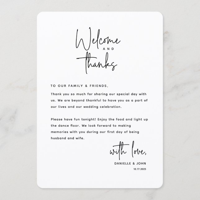 Programa Welcome and Thanks, Place Setting Thank You Card (Frente)