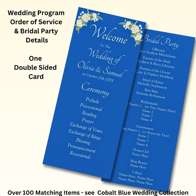 Programa Welcome to Wedding Ceremony, Cobalt Blue White  (Criador carregado)