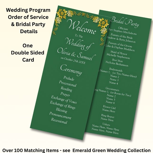 Programa Welcome to Wedding Ceremony, Emerald Green & Gold (Criador carregado)